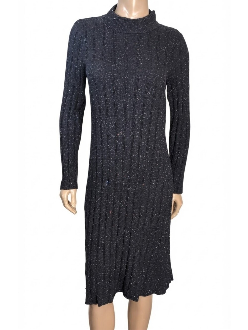 Joie Black Metallic Mock Neck Midi Sweater Dress Womens Size XL Ribbed Knit